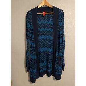 Missoni For Target Cardigan Sweater Womens XL Blue Chevron Long Open Front Knit